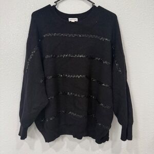 NORDSTROM Black Sequin Stripe Knit Sweater Pullover Women's XXL
